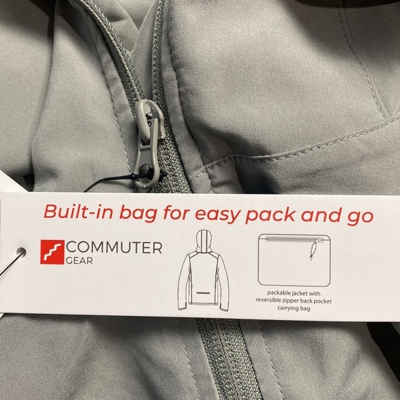 Commuter Gear Men's Grey Rain Jacket, Packable Jacket / Size-Large - Picture 10 of 13